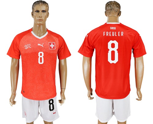 Switzerland #8 Freuler Red Home Soccer Country Jersey - Click Image to Close
